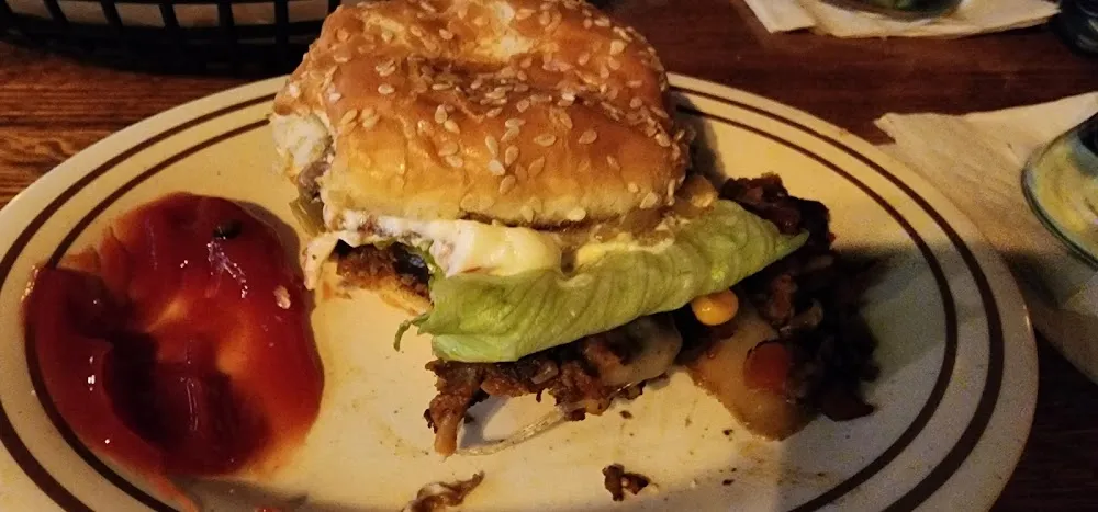 Vegetarian Burger with Fire Roasted Onions and Peppers
